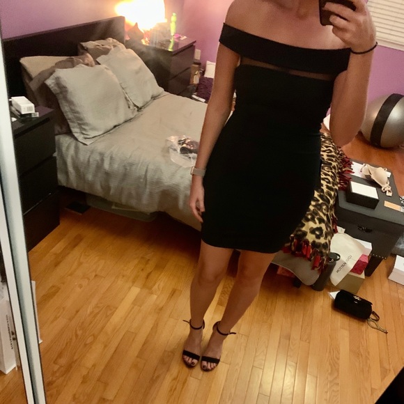 BEBE Mesh inset off the shoulder dress - Picture 2 of 7